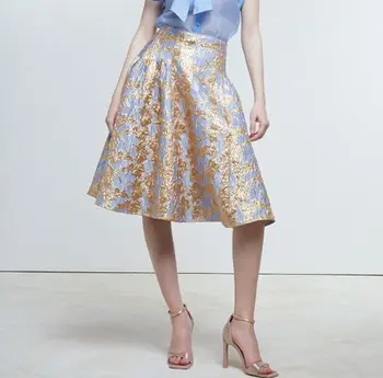High-waisted Side-zipped A-line Jacquard Midi Skirt