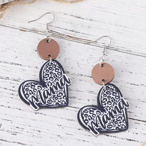 Boucles d'oreilles en bois fête des mères cadeau MAMA imprimé léopard coeur cercle pendentif boucles d'oreilles pour femmes Uionen 1143 - Product Image 5