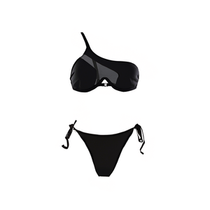 HDJ One Piece <b>Swimsuit</b> Plus Size Tummy Control Asymmetric One-Shoulder Bandeau Swimwear Women Solid Color <b>Thong</b> Bottom - Product Image 1
