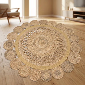 Nouveau tapis rectangulaire en jute, motif floral, tressé, à poils moyens, antidérapant, style moderne, fait main, pour chambre à coucher - Product Image 4
