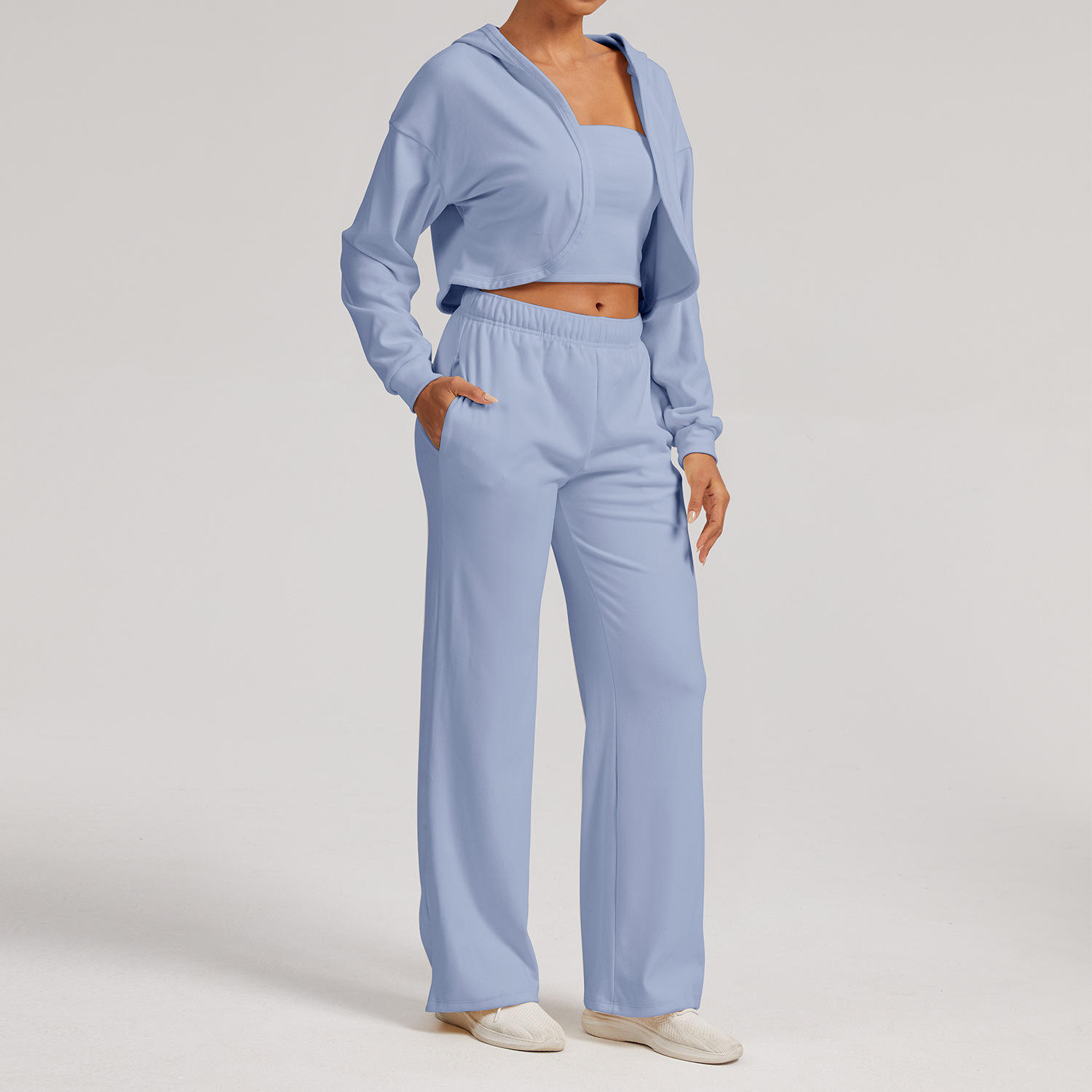 Light blue (tube top, trousers, hoodie)