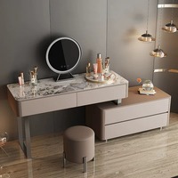 Coiffeuse Haut de gamme en bois massif Coiffeuse de chambre à coucher Designer Villa Light Coiffeuse de luxe Armoire à tiroirs intégrée