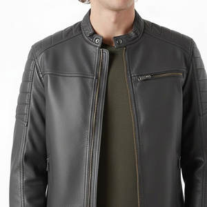 Chaqueta de Cuero de Oveja para Hombre, Color Sólido, Estilo Urbano, Personalizable con Logotipo, Ecológica, Cómoda, con Cuello Alto y Logotipo Frontal - Product Image 5