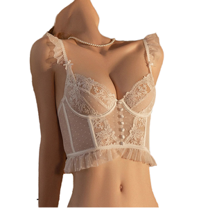 Body Lingerie <span class=keywords><strong>Sexy</strong></span> en Dentelle pour <span class=keywords><strong>Femme</strong></span>, Blanc, avec Bretelles à Volants Doux, Broderie Florale Délicate, Effet Sculptant Léger, Collection Deep Love Angel Dreams - Product Image 1