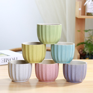Cute Small <strong>Planter</strong> with Bamboo Tray Mini Ceramic Pot - Product Image 3