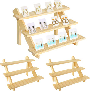 Solid Wood Jewelry <b>Display</b> Stand Three Layer Tiered Organizer Artistic Style Earring Holder <b>Display</b> Rack - Product Image 1