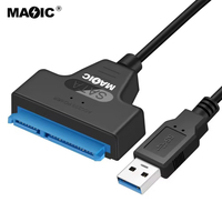 Kabel Adaptor Konverter USB 3.0 ke SATA 7+15pin OEM 20CM untuk Hard Disk, Konektor USB SATA, Mendukung SSD HDD Hard Disk 2.5 Inci