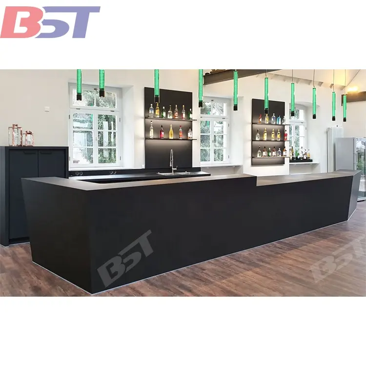 Customize Black L Shape Artificial Stone Wine Bar Counter New Collection Contemporary Home Bar Designs