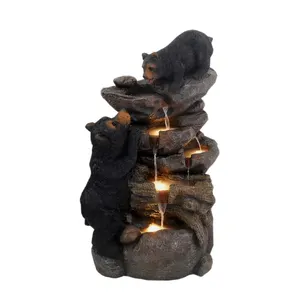 Zimmer brunnen Resin led fuente bear climbing mountain decorated outdoor water feature with LED