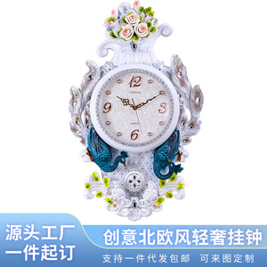 Creative Peacock Wall <b>Clock</b> Oval Silent <b>Battery</b> Powered For Living Room Home Decor - Product Image 5