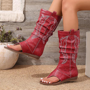 여성 웨스턴 검투사 샌들 핍토 플랫 부츠 슬립 에 하이 샤프트 끈 팬티 여름 신발 - Product Image 1