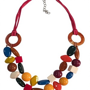 Trendy <b>Statement</b> <b>Necklace</b> Geometric Circle Resin Beads Design Unisex Party Jewelry Acrylic Lucite Colorful Design with Woman - Product Image 5