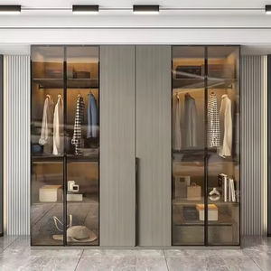 Armarios Modernos para Ropa, Juego de Muebles Personalizados para el Hogar, Hotel, Dormitorio, <span class=keywords><strong>Armario</strong></span> de Madera con Puerta de Aluminio y Vidrio Blanco - Product Image 4