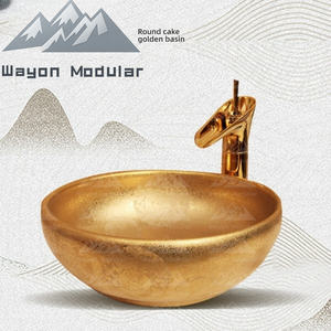 <span class=keywords><strong>Lavabo</strong></span> rond en céramique plaqué or de luxe moderne et tendance haute qualité Wayon pour salles de bain - Product Image 2