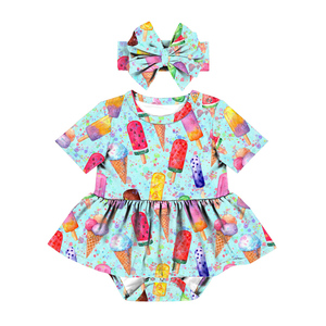 LT-401-YXL Combinaison Bébé Fille Adorable à Motif Glaces, Robe d'Été, Bandeau, Ensemble 2 Pièces, Body Robe Glace pour Bébé - Product Image 2