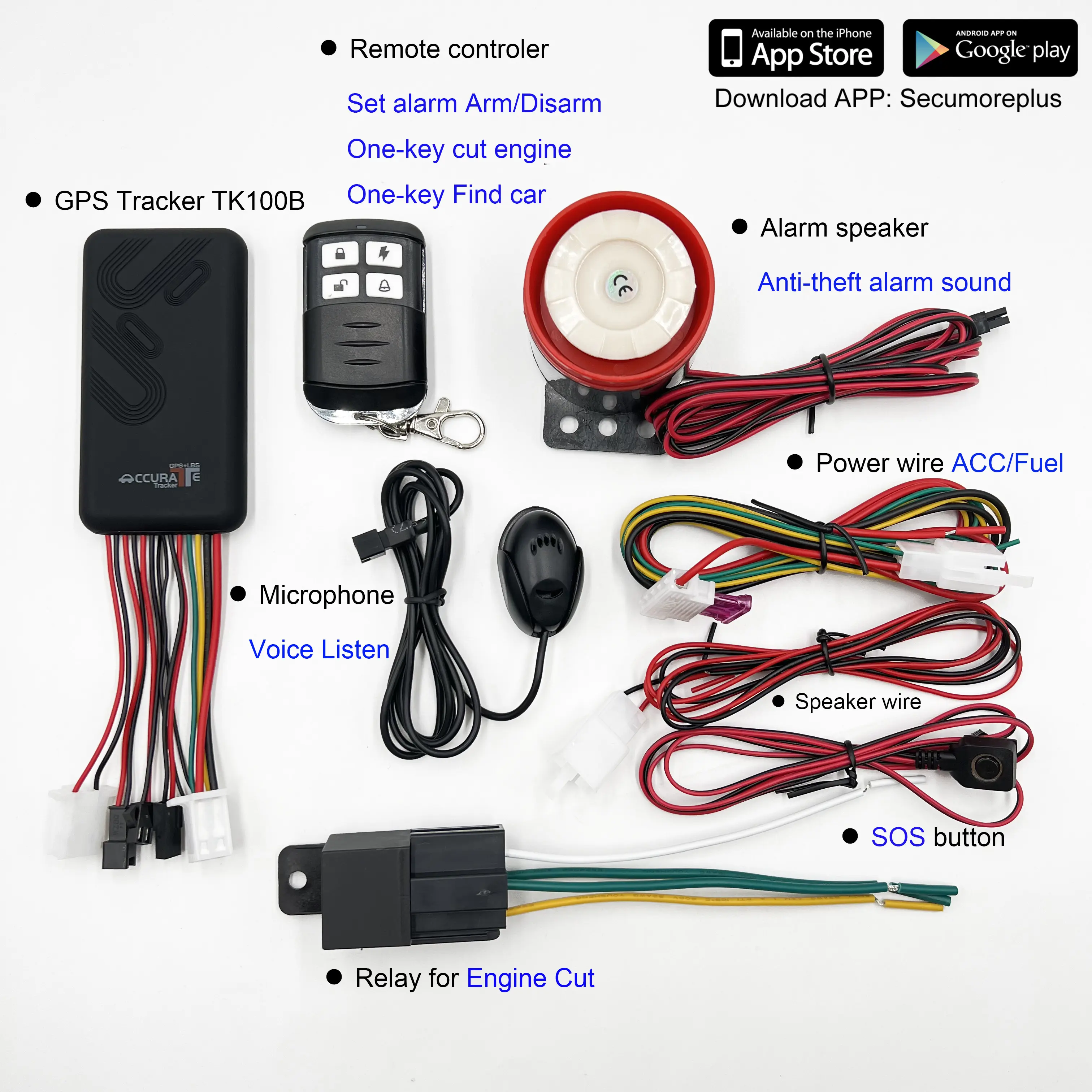 Rastreador GPS preciso para coche GT06 con altavoz de alarma, alarma SOS, escucha de voz, corte de motor, encontrar Coche