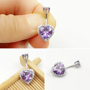 Navel Nails Body Jewelry 925 <strong>Sterling</strong> <strong>Silver</strong> Single Heart <strong>Belly</strong> Button Ring for Women Cubic Zirconia Navel Ring - Product Image 4