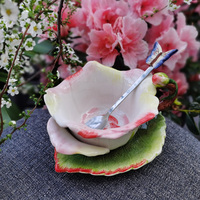 Ensemble tasse à café et soucoupe en céramique rose vintage de luxe - Tasse à thé élégante en porcelaine florale avec cuillère pour cadeau à domicile