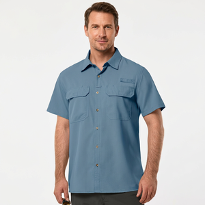 Chemise habillée décontractée pour homme en popeline 100 % coton, écologique, unie, coupe classique, respirante, infroissable, à manches courtes et boutonnée - Product Image 2