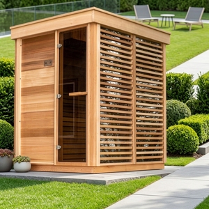 Cabine de sauna carrée Essentialist Garden, finition bois brut, cadre fin, salle de sauna en verre - Product Image 4