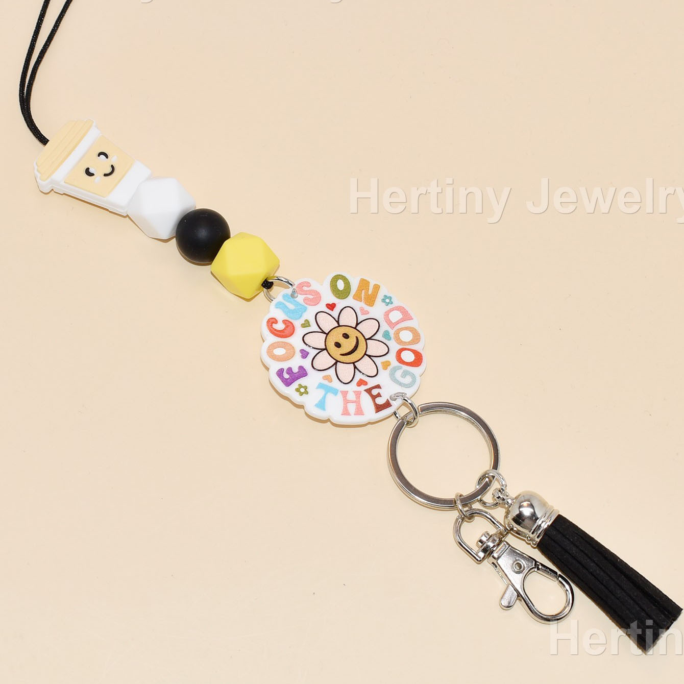 New Bohemian Wood Bead Keychain Badge Holder Cute Diamond Silicone Key Ring Lanyard With Clip for Teachers Students Gift Idea Image 3