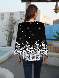 Blus Wanita Pola Gelombang Laser Burnout Elegan Lengan Panjang Grosir Pabrik OEM - Product Image 4