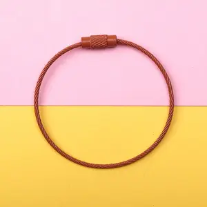 Venta al por mayor de la pintura de DIY bucles de Cable de acero inoxidable anillo de alambre de Metal llavero colgante etiqueta de equipaje