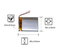 Baterai litium polimer 803040-2, baterai pengganti 2 kabel 1000mAh 3.7V 803040, baterai isi ulang kapasitas tinggi