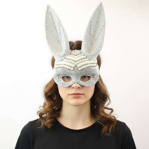 Bán buôn Halloween cosplay Bạc Bunny Tai Masquerade Mặt nạ nhựa nửa mặt thỏ bên mặt nạ cho cô gái phụ nữ khiêu vũ bóng - Product Image 1