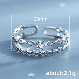 Elegant Double Layer <b>Open</b> <b>Ring</b> For Women Hollow Floral Rhombus Design Sparkling Inlaid Fashion Jewelry - Product Image 5