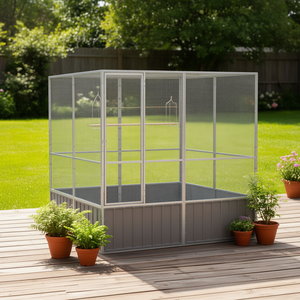 Gabbia per Uccelli in Acciaio Zincato 84.1x85.6x83.3 Pollici Grigia, Resistente per Esterni, Rettangolare, Accessori per Uccelli - Product Image 2