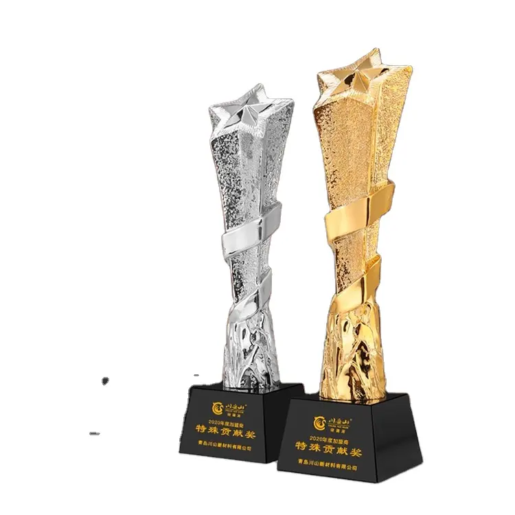 Custom Design Gouden Trofeeën Awards Clear K9 Crystal Star Trofee Met Liefde Thema Gepolijst Acryl Metaal Aanpasbare Blanco Awards