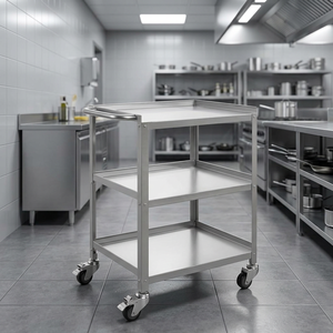 3-Tier Stainless Steel Utility Cart With Four Wheels Movable Storage <b>Trolley</b> For Kitchen And Commercial Use - Product Image 3