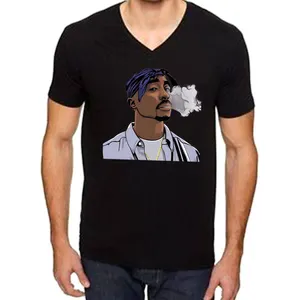 Miglior affare di alta qualità famoso rapper 2pac stampa transfer casual cotone manica corta moda scollo a v t-shirt uomo