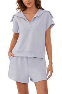 Ensemble Polo et Short Femme Marque Privée, Demi-Zip, Taille Haute, Manches Courtes, Tissu Tricoté Respirant, Tenue Décontractée Streetwear - Product Image 6