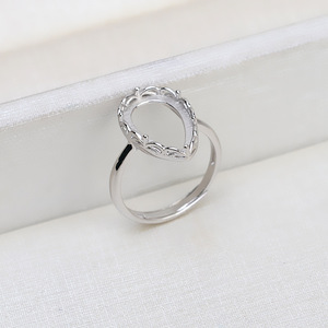 Wenchi S925 Silver DIY 9.5x16mm Drop-Shaped Jade Hollow Holder 6mm Pearl Horse Shell <b>Open</b> <b>Ring</b> Spacers Model 16556 - Product Image 3