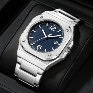 Montre San Martin en acier inoxydable, mouvement à quartz carré, montre intelligente de haute qualité pour hommes, montre à quartz de luxe pour hommes, logo - Product Image 1