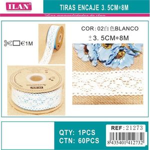 Nastri di pizzo ILAN 3,5 cm x 8 m bianchi per cucito e decorazioni - Product Image 3