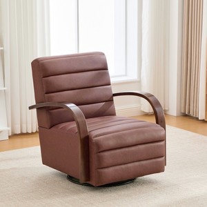 Modern 360 °   Sillón Giratorio con Brazos de Madera Maciza, Sillón Tapizado Cómodo con Diseño Acolchado para Oficina, Comedor, Hogar - Product Image 1