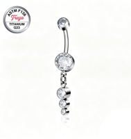 Anneau de nombril en titane ASTM F136 avec zircon, boule ronde et pendentif cylindrique orné de diamants G23, bijou de piercing pour le nombril