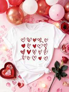 T-Shirt Casual da Donna a Maniche Corte con Motivo a Cuori, Girocollo, 100% Cotone Jersey, Leggera, Vestibilità Regolare, Primavera-Estate - Product Image 3