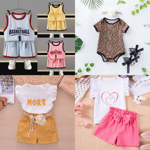 Lots Mixtes de Vêtements en Coton pour Enfants : Ensembles Sportifs Imprimés Léopard et Cœur pour Bébés Filles et Garçons (0-12 Ans) - Product Image 1