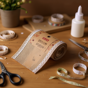 Nastro di lino ILAN 10 cm x 2 m con bordo in pizzo per artigianato e decorazioni - Product Image 2