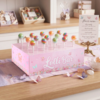 Boîte à sucettes en papier à imprimé floral papillon rose, support de présentation de bonbons Lolli Bar pour les décorations de fête d'anniversaire ou de baby shower