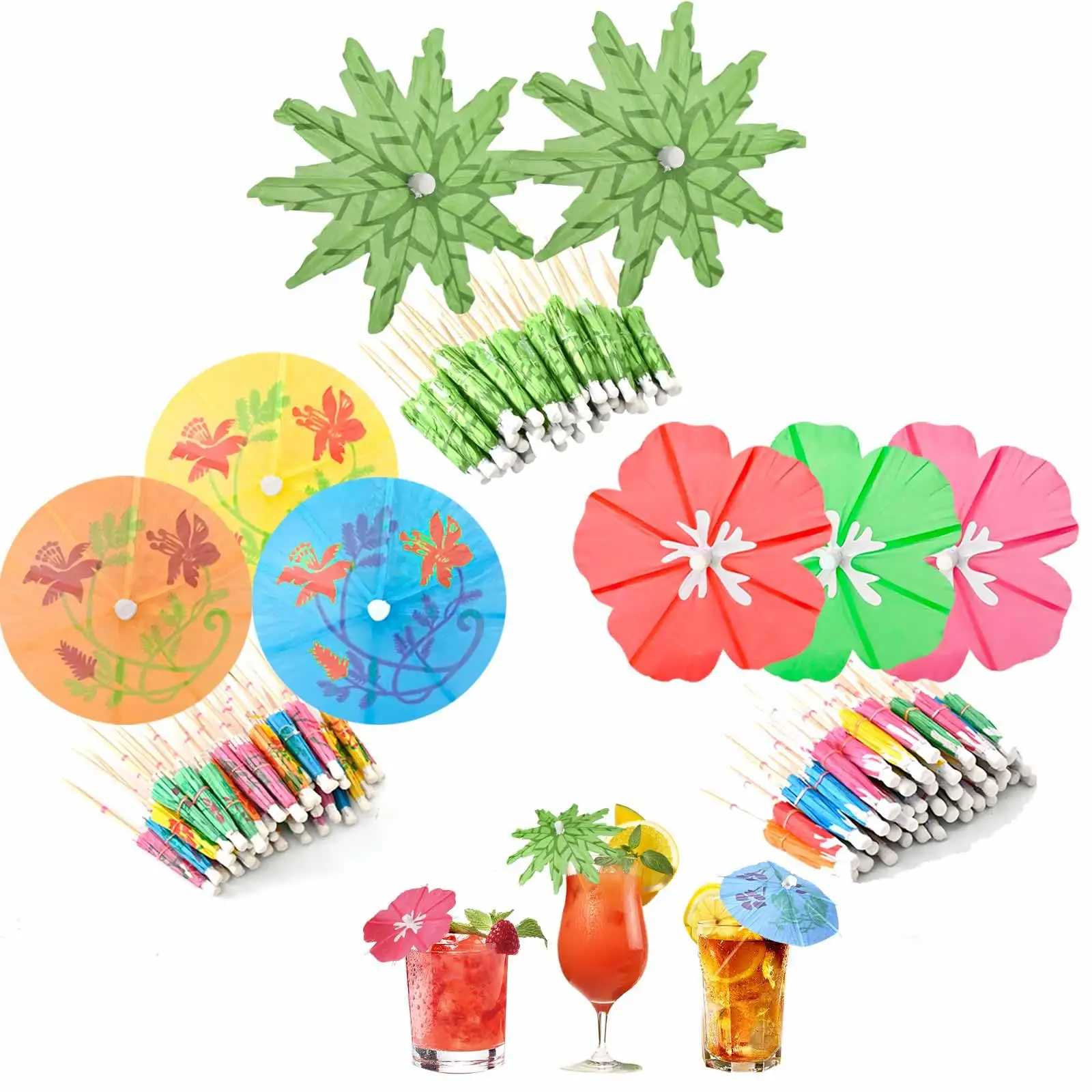Kleurrijke Papieren Tandenstokers Cocktail Drank Paraplu Picks Voor Luau Parasols Hawaiian Tiki Party Decoraties