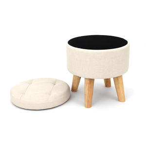 Customized Modern Living Room Furniture Faux Linen <strong>Storage</strong> <strong>Stool</strong> with Wooden Feet - Product Image 4