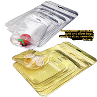 Sachet en plastique Ziplock argenté épaissi en PP avec bande dorée, petit format pour bijoux, boucles d'oreilles et lunettes
