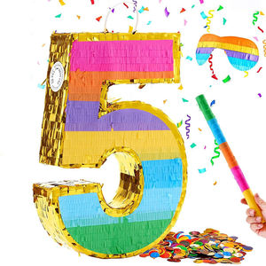 Piñata de papel personalizable con números coloridos Suministros de fiesta de cumpleaños para niños para Navidad Incluye antifaz y Asa - Product Image 1