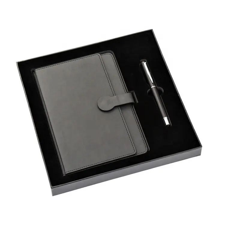 A5-caja de cuero negro para notebook, caja de regalo para oficina con bolígrafo, oferta