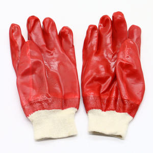 ถุงมือพีวีซีกันน้ำมัน เซงคัง สีแดง เคลือบเต็มผิว ซับในผ้าฝ้าย ข้อมือถัก ป้องกันสารเคมี ใช้ซ้ำได้ - Product Image 1